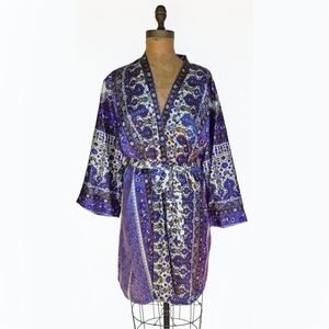 Oscar de la Renta Purple Satin Boho Robe, XL